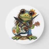 Retro Funny Hippie Frog Weber Glass Piano Runde Wanduhr (Vorderseite)