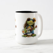 Retro Funny Hippie Frog Weber Glass Piano Zweifarbige Tasse (VorderseiteRechts)