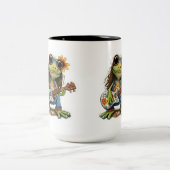 Retro Funny Hippie Frog Weber Glass Piano Zweifarbige Tasse (Mittel)