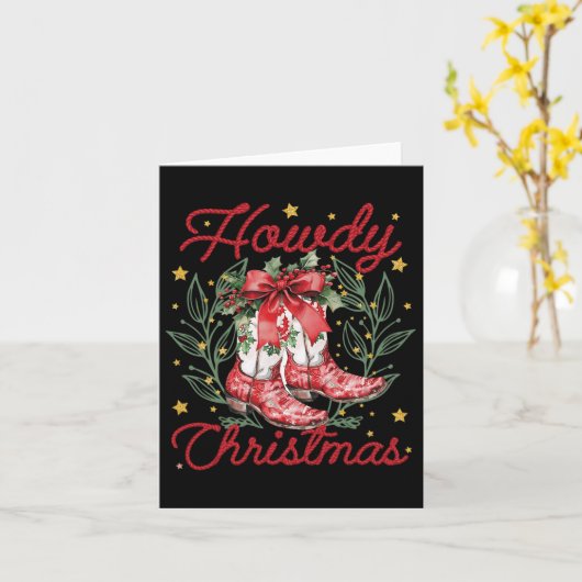 Retro Funny Howdy Christmas Western Boots Family X Karte (Gelbe Blume)