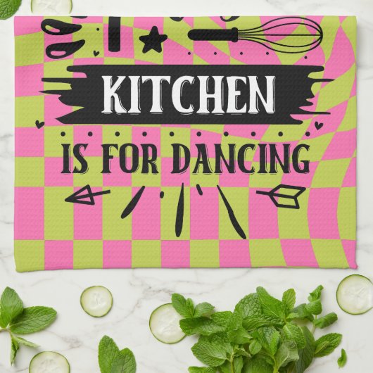 Retro Funny Kitchen Sprichwort Rosa Grün Geschirrtuch (Gefaltet)