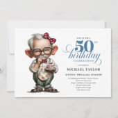 Retro Funny Man 50th Birthday Bash Humor Invite Einladung (Vorderseite)