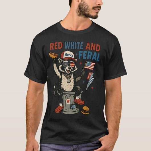 Retro Funny Merica Raccoon 4th Of July Red White A T-Shirt (Vorderseite)