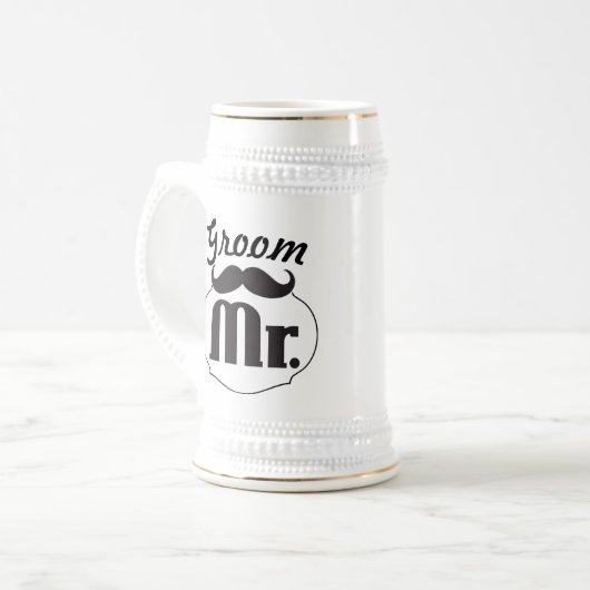 Retro Funny Mr Mustache Groom Bierglas (Vorderseite Links)
