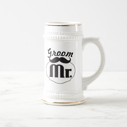 Retro Funny Mr Mustache Groom Bierglas (Rechts)