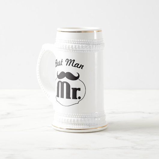 Retro Funny Mr Mustache Trauzeuge Bierglas (Vorderseite Links)