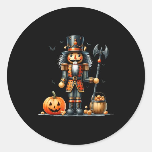 Retro Funny Nutcracker And Pumkins Hallothanksmas  Runder Aufkleber (Vorderseite)
