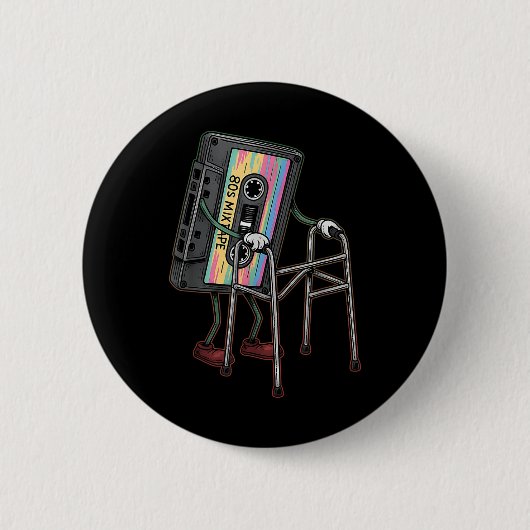 Retro Funny Old Cette Tape Walker Vergiss nie Flo Button (Vorderseite)