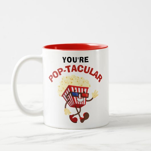 Retro Funny Popcorn Spaß-Geschenk für Freunde Zweifarbige Tasse (Links)