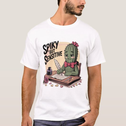 Retro Funny Romantic Cactus Illustration Poetry T-Shirt (Vorderseite)