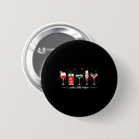 Retro Funny Santa's Little Helper Martini Merry Ch Button (Vorne & Hinten)