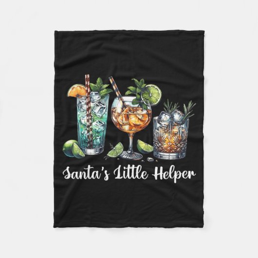 Retro Funny Santa's Little Helper Martini Merry Ch Fleecedecke (Vorderseite)