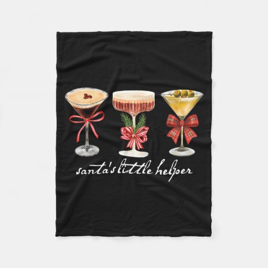 Retro Funny Santa's Little Helper Martini Merry Ch Fleecedecke (Vorderseite)
