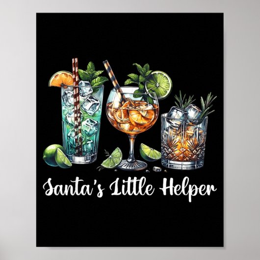 Retro Funny Santa's Little Helper Martini Merry Ch Poster (Vorne)