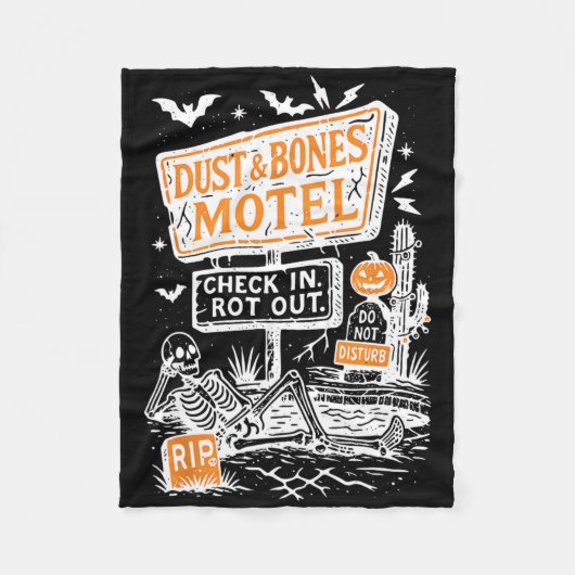 Retro Funny Skeleton Staub und Knochen Motel Spook Fleecedecke (Vorderseite)