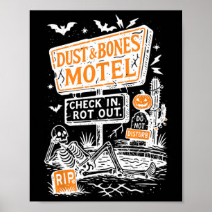 Retro Funny Skeleton Staub und Knochen Motel Spook Poster