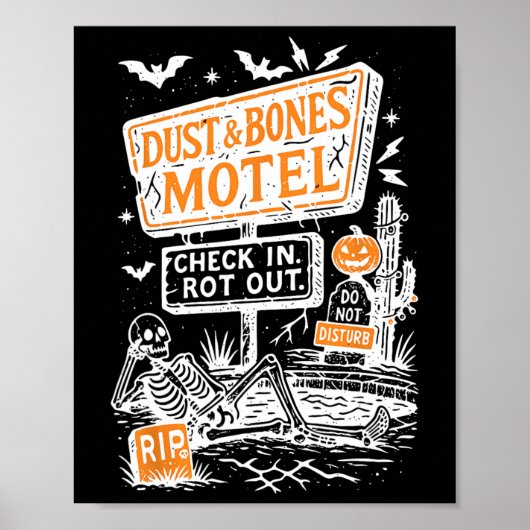 Retro Funny Skeleton Staub und Knochen Motel Spook Poster (Vorne)