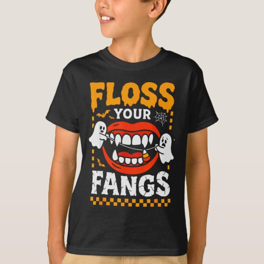 Retro Funny Teeth Floss Your Fangs Dentist Soky Ha T-Shirt (Vorderseite)