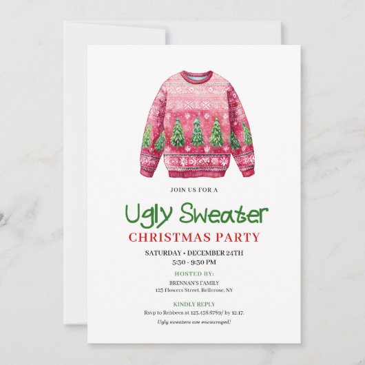 Retro Funny Ugly Sweater Holiday Party Card Einladung (Vorderseite)