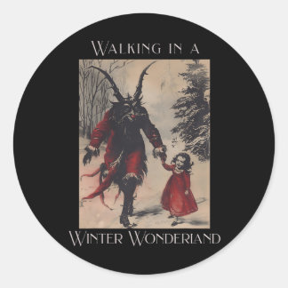 Retro Funny Walking in einem Winter Wunderland Mer Runder Aufkleber