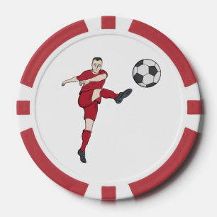 Retro-Fußballspieler, der den Ball Volley tritt Ak Pokerchips