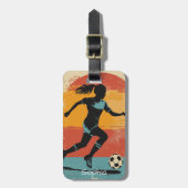 Retro-Fußballspielerin Gepäckanhänger (Vorderseite vertikal)