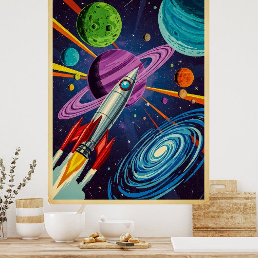 Retro Futurism Sci-Fi Space Exploration Wall Art Poster (Küche)