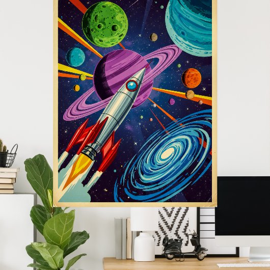 Retro Futurism Sci-Fi Space Exploration Wall Art Poster (Heimbüro)