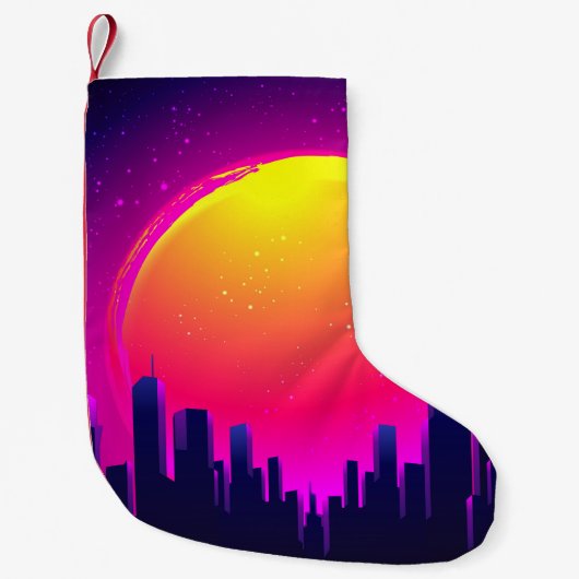 Retro Futurismus. futuristische Synth-Wave-Illustr Kleiner Weihnachtsstrumpf (Vorderseite)