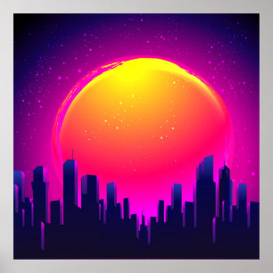 Retro Futurismus. futuristische Synth-Wave-Illustr Poster