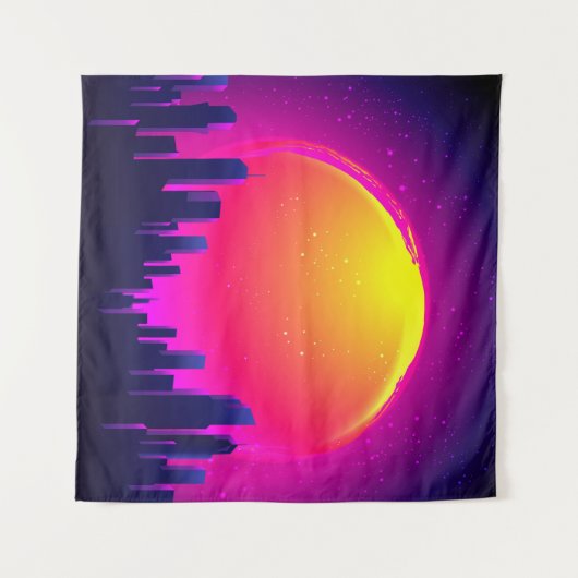 Retro Futurismus. futuristische Synth-Wave-Illustr Wandteppich (Vorderseite (Horizontal))