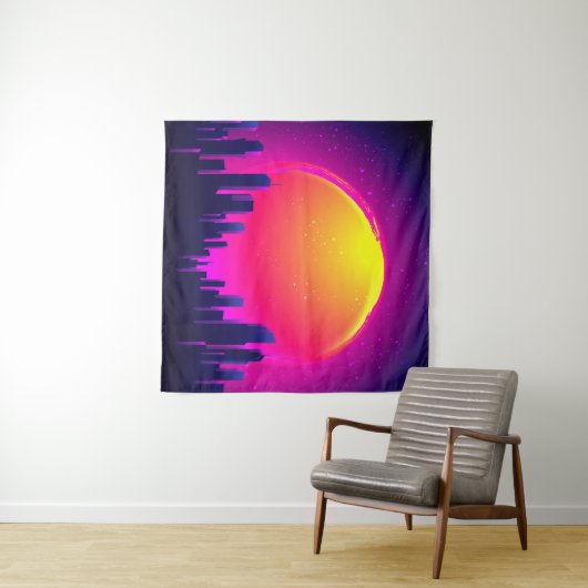 Retro Futurismus. futuristische Synth-Wave-Illustr Wandteppich (Beispiel (Horizontal))