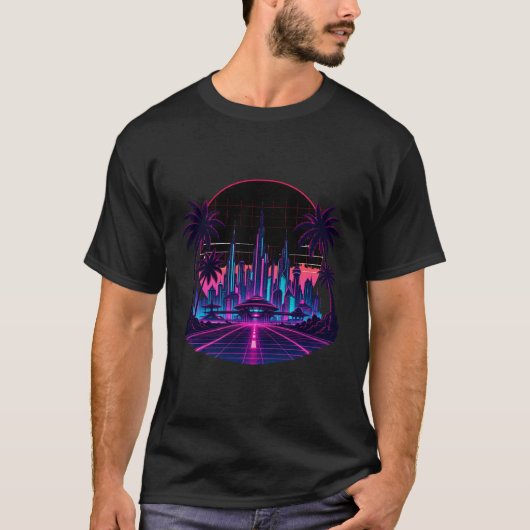 Retro-Futurismus Neon Synthwave T-Shirt (Vorderseite)