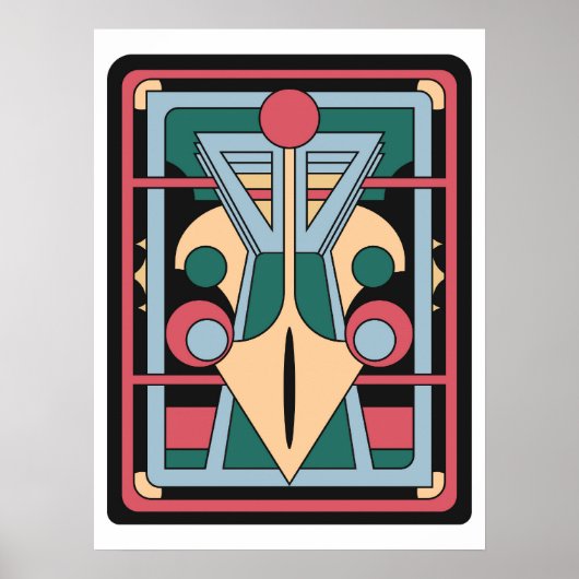 Retro Futurist Art Deco Geometric Peacock Poster (Vorne)