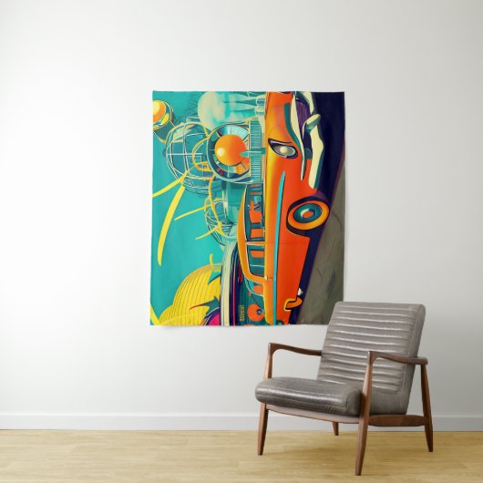 Retro Futuristic Automotive Art Orange Wandteppich (Beispiel)