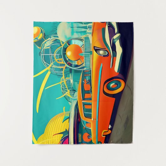 Retro Futuristic Automotive Art Orange Wandteppich (Vorderseite)