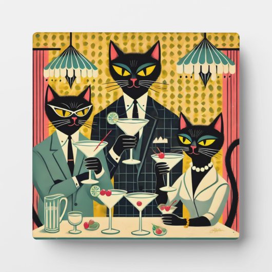 Retro Futuristic Black Cat Martini Club Fotoplatte (Vorderseite)