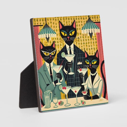 Retro Futuristic Black Cat Martini Club Fotoplatte (Vorderseite)