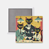 Retro Futuristic Black Cat Martini Club Magnet (Vorderseite/Rückseite)