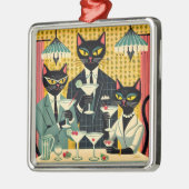 Retro Futuristic Black Cat Martini Club Ornament Aus Metall (Links)