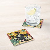 Retro Futuristic Black Cat Martini Club Rechteckiger Pappuntersetzer (Vor Ort)