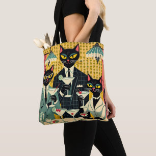 Retro Futuristic Black Cat Martini Club Tasche