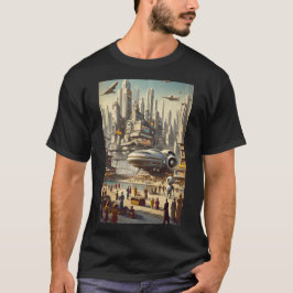 Retro-Futuristic Bustling Spaceport SciFi T-Shirt