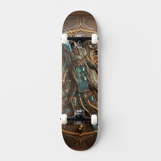 Retro-Futuristic Cybernetic Driftwood Fusion 2026 Skateboard (Vorderseite)