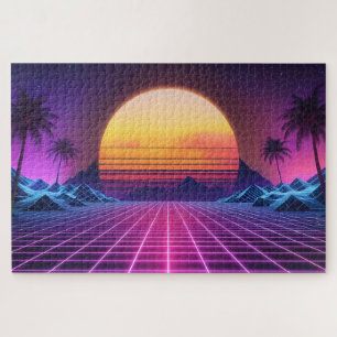 Retro Futuristic Landschaft im Stil der 80er Jahre Puzzle