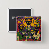 Retro Futuristic Mardi Gras Black Cat Martini Club Button (Vorne & Hinten)