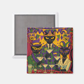 Retro Futuristic Mardi Gras Black Cat Martini Club Magnet (Vorderseite/Rückseite)