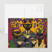 Retro Futuristic Mardi Gras Black Cat Martini Club Postkarte (Vorne/Hinten)