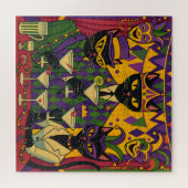 Retro Futuristic Mardi Gras Black Cat Martini Club Puzzle (Horizontal)