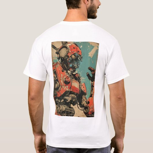 Retro Futuristic Mech Comic Book Cover T-ShirtDesc T-Shirt (Rückseite)
